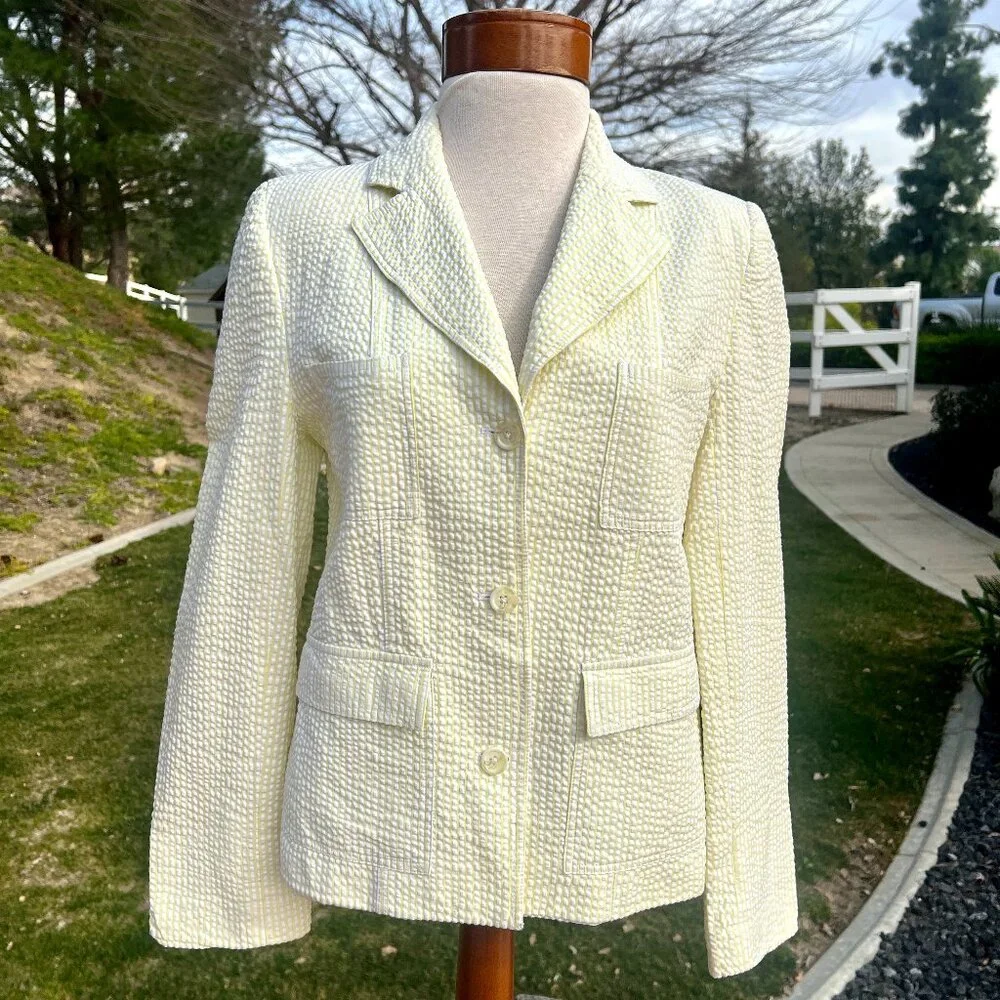 Seersucker Pastel Yellow Stripe Blazer - Size Small/Medium -Jennifer & Grace - Picture 1 of 8